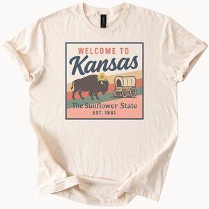Kansas Sunflower State T Shirt Buffalo Wagon Est 1861 Kansas Graphic Shirt